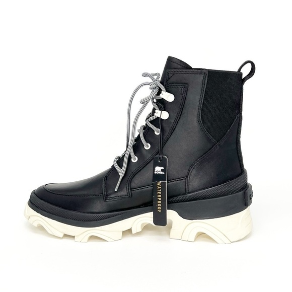 Sorel Brex Ankle Boots Womens Size 10.5 Leather Waterproof Black White New NWT - Picture 3 of 10